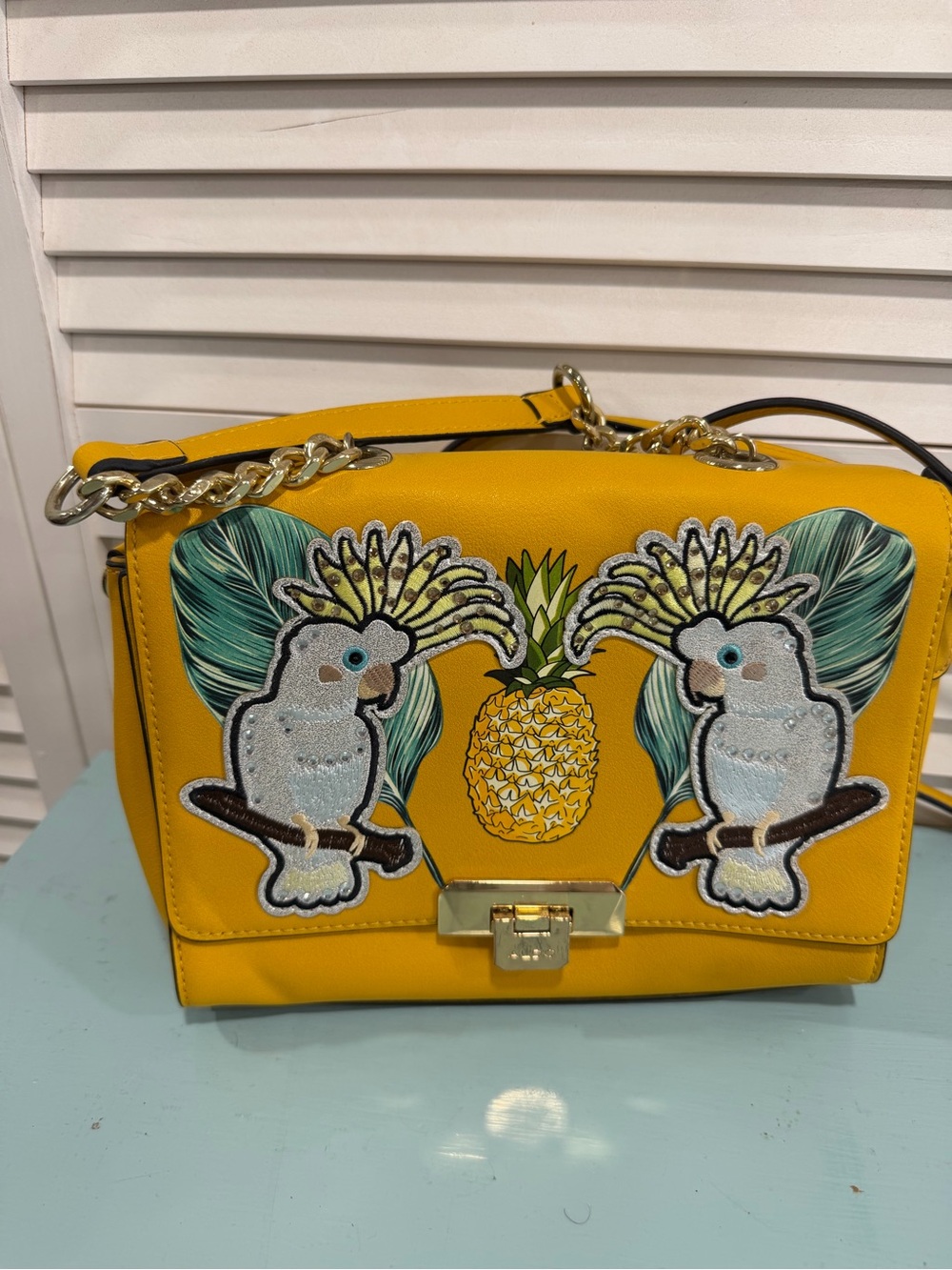 Also Yellow Tropical Pineapple & Parrot Crossbody Bag
